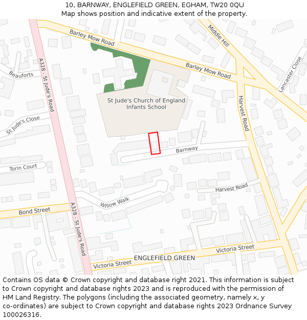 10, BARNWAY, ENGLEFIELD GREEN, EGHAM, TW20 0QU: Location map and indicative extent of plot