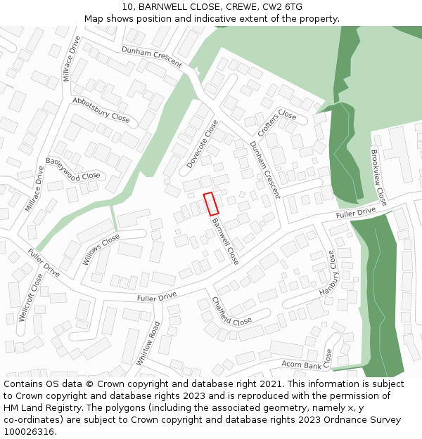 10, BARNWELL CLOSE, CREWE, CW2 6TG: Location map and indicative extent of plot