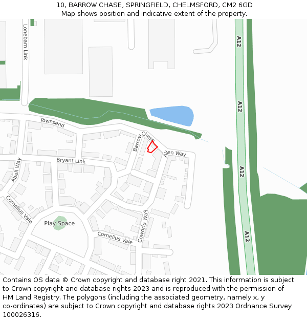 10, BARROW CHASE, SPRINGFIELD, CHELMSFORD, CM2 6GD: Location map and indicative extent of plot