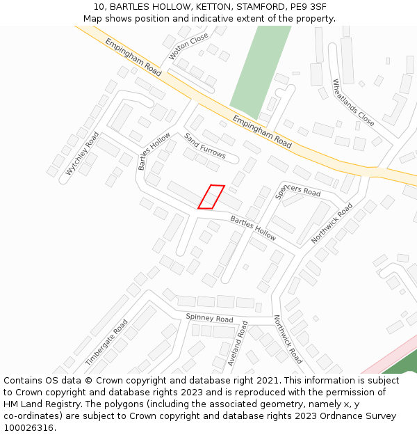 10, BARTLES HOLLOW, KETTON, STAMFORD, PE9 3SF: Location map and indicative extent of plot