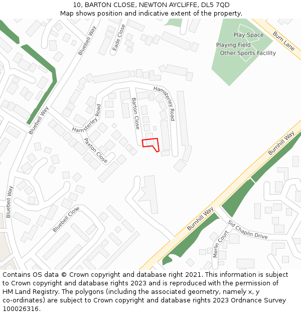 10, BARTON CLOSE, NEWTON AYCLIFFE, DL5 7QD: Location map and indicative extent of plot