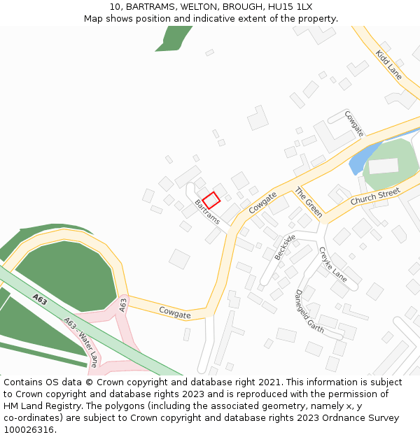 10, BARTRAMS, WELTON, BROUGH, HU15 1LX: Location map and indicative extent of plot