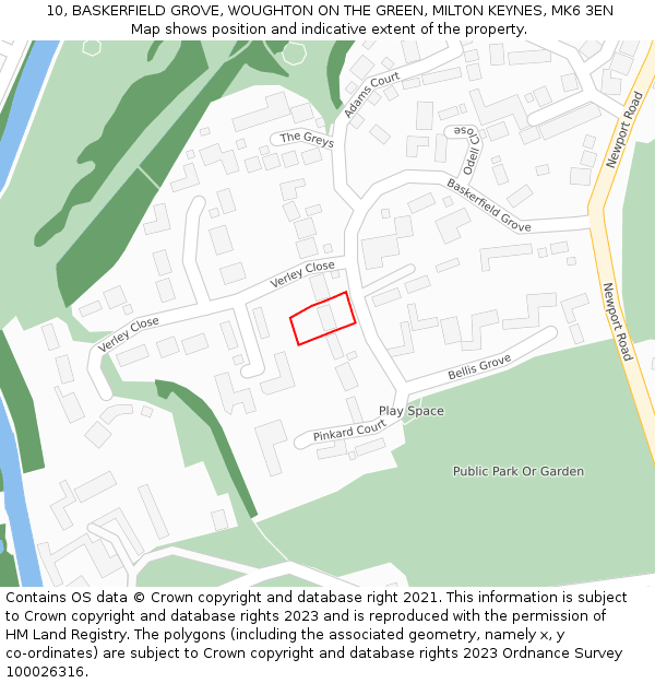 10, BASKERFIELD GROVE, WOUGHTON ON THE GREEN, MILTON KEYNES, MK6 3EN: Location map and indicative extent of plot