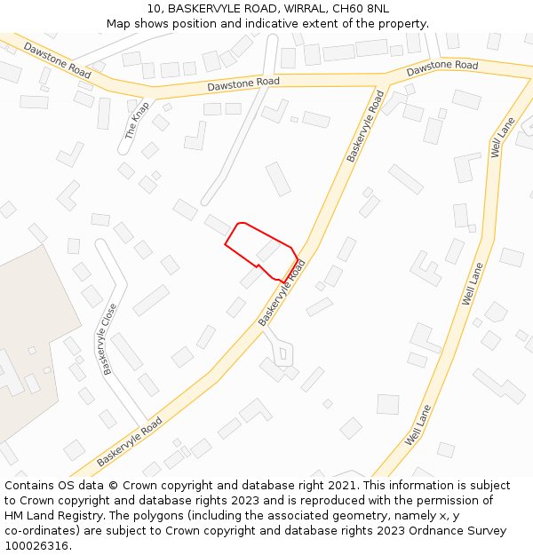 10, BASKERVYLE ROAD, WIRRAL, CH60 8NL: Location map and indicative extent of plot