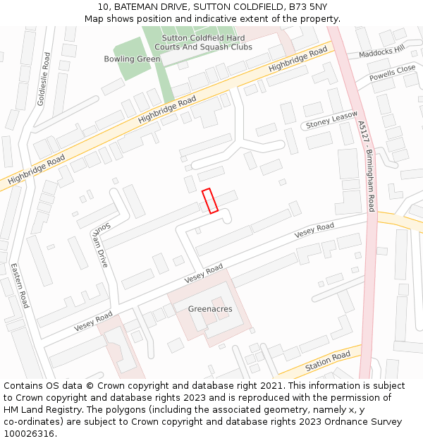 10, BATEMAN DRIVE, SUTTON COLDFIELD, B73 5NY: Location map and indicative extent of plot