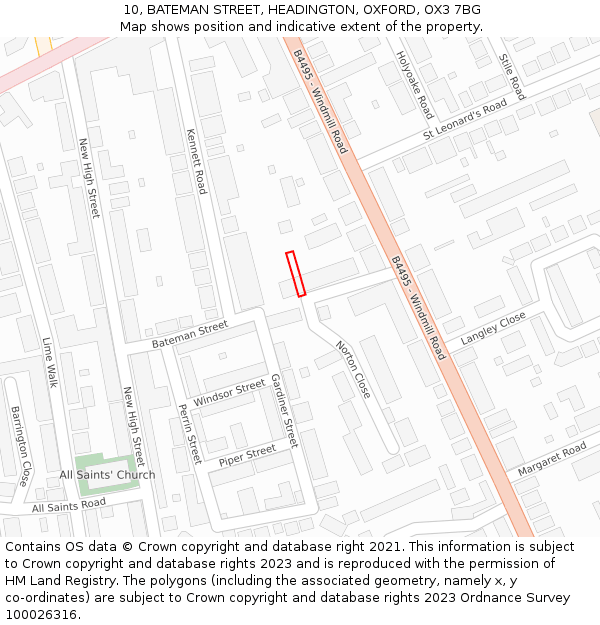 10, BATEMAN STREET, HEADINGTON, OXFORD, OX3 7BG: Location map and indicative extent of plot