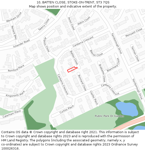 10, BATTEN CLOSE, STOKE-ON-TRENT, ST3 7QS: Location map and indicative extent of plot