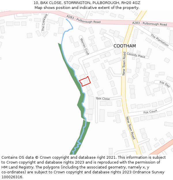 10, BAX CLOSE, STORRINGTON, PULBOROUGH, RH20 4GZ: Location map and indicative extent of plot