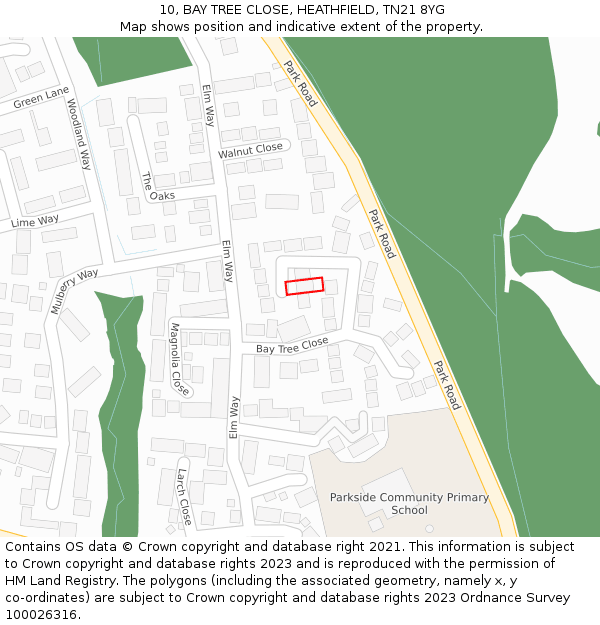 10, BAY TREE CLOSE, HEATHFIELD, TN21 8YG: Location map and indicative extent of plot