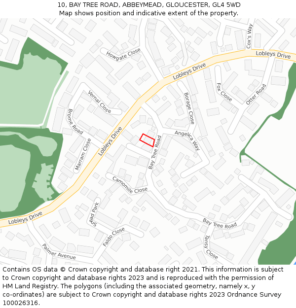 10, BAY TREE ROAD, ABBEYMEAD, GLOUCESTER, GL4 5WD: Location map and indicative extent of plot