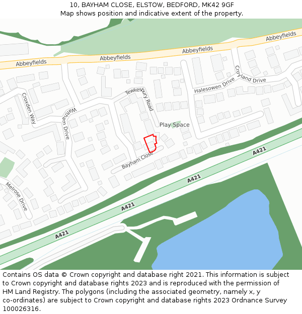 10, BAYHAM CLOSE, ELSTOW, BEDFORD, MK42 9GF: Location map and indicative extent of plot