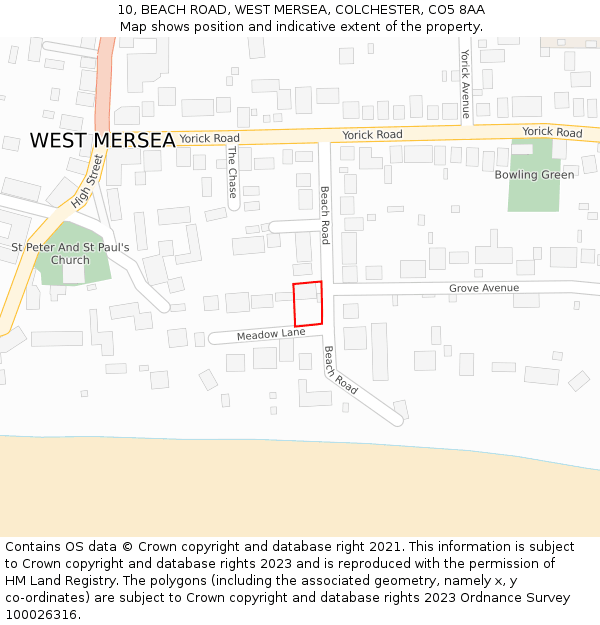 10, BEACH ROAD, WEST MERSEA, COLCHESTER, CO5 8AA: Location map and indicative extent of plot