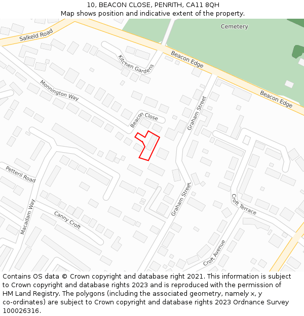 10, BEACON CLOSE, PENRITH, CA11 8QH: Location map and indicative extent of plot