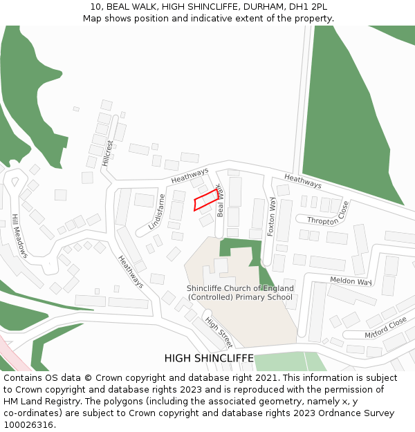 10, BEAL WALK, HIGH SHINCLIFFE, DURHAM, DH1 2PL: Location map and indicative extent of plot