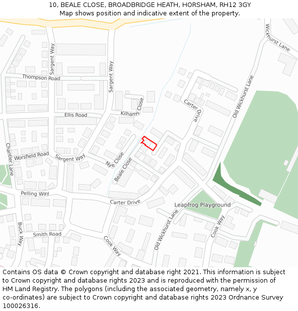 10, BEALE CLOSE, BROADBRIDGE HEATH, HORSHAM, RH12 3GY: Location map and indicative extent of plot