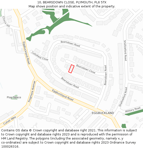 10, BEARSDOWN CLOSE, PLYMOUTH, PL6 5TX: Location map and indicative extent of plot