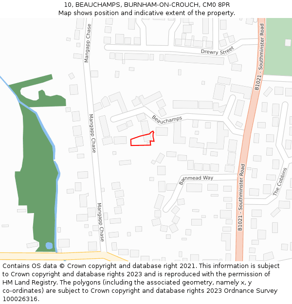 10, BEAUCHAMPS, BURNHAM-ON-CROUCH, CM0 8PR: Location map and indicative extent of plot