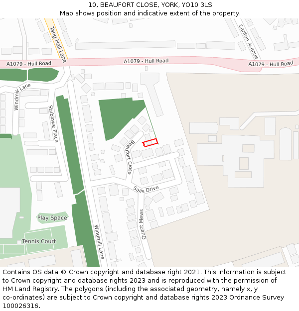 10, BEAUFORT CLOSE, YORK, YO10 3LS: Location map and indicative extent of plot