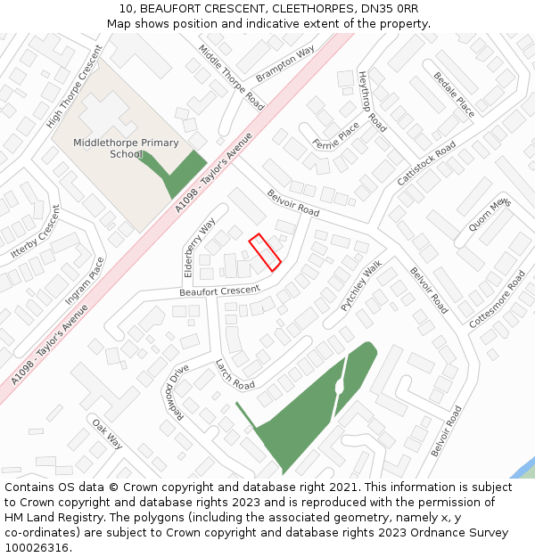 10, BEAUFORT CRESCENT, CLEETHORPES, DN35 0RR: Location map and indicative extent of plot