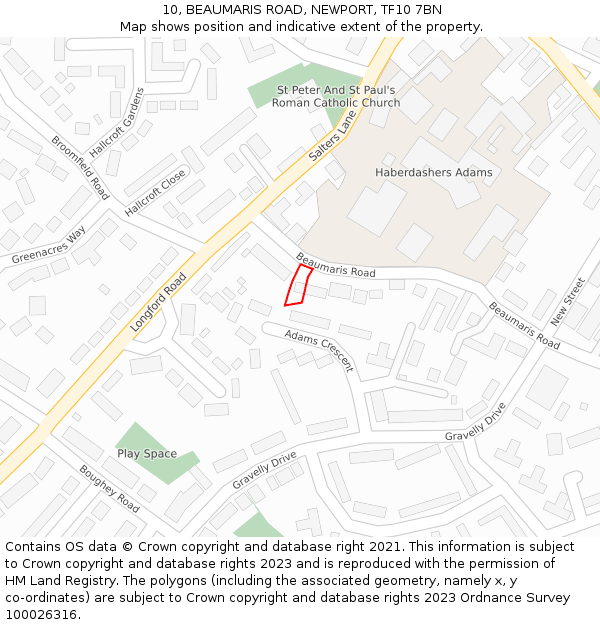 10, BEAUMARIS ROAD, NEWPORT, TF10 7BN: Location map and indicative extent of plot