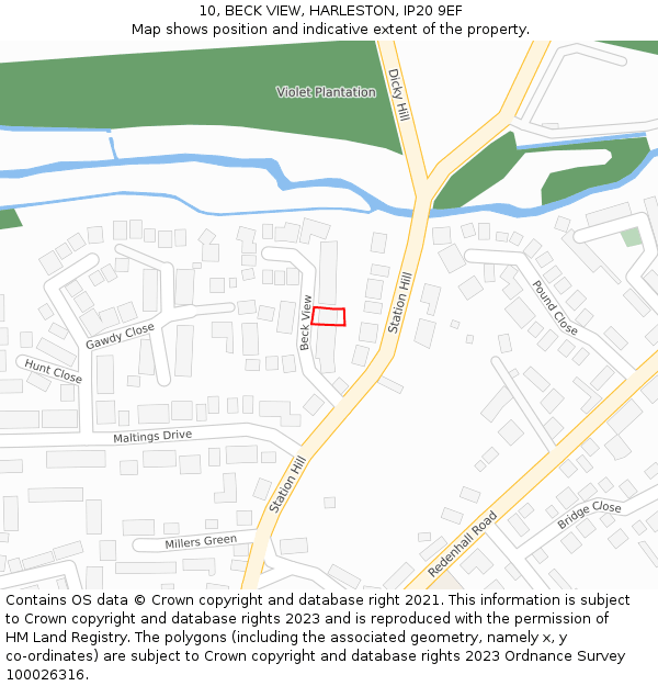 10, BECK VIEW, HARLESTON, IP20 9EF: Location map and indicative extent of plot