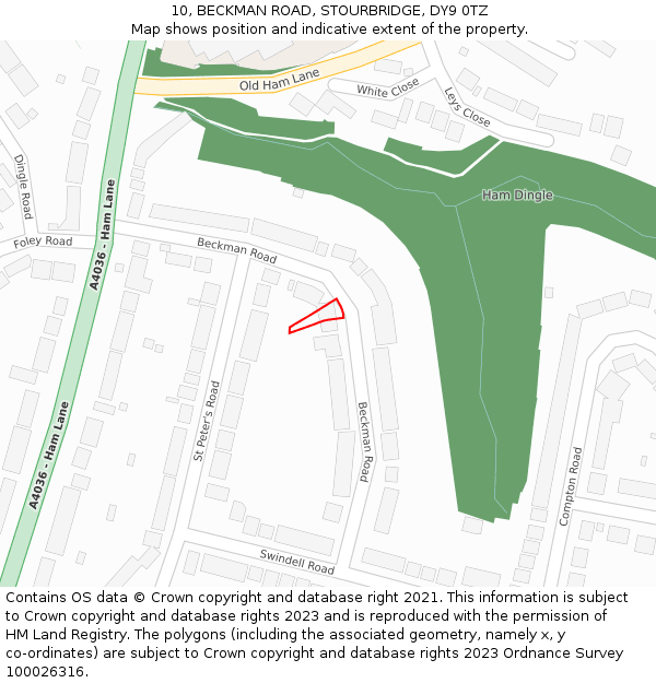 10, BECKMAN ROAD, STOURBRIDGE, DY9 0TZ: Location map and indicative extent of plot