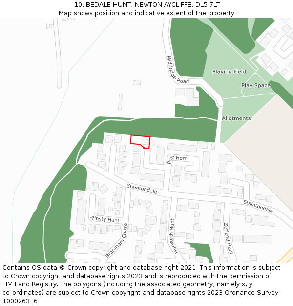 10, BEDALE HUNT, NEWTON AYCLIFFE, DL5 7LT: Location map and indicative extent of plot