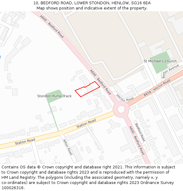 10, BEDFORD ROAD, LOWER STONDON, HENLOW, SG16 6EA: Location map and indicative extent of plot