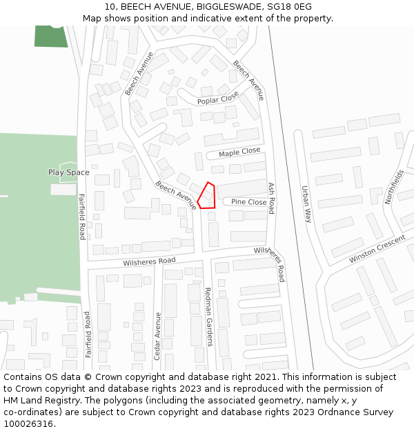 10, BEECH AVENUE, BIGGLESWADE, SG18 0EG: Location map and indicative extent of plot