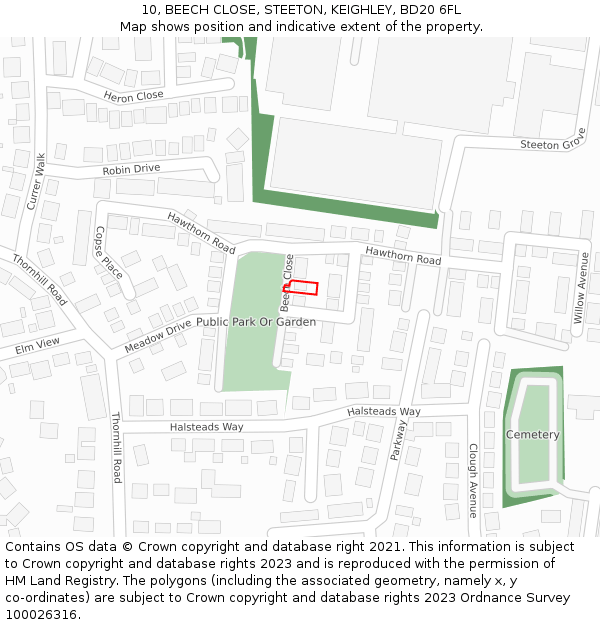 10, BEECH CLOSE, STEETON, KEIGHLEY, BD20 6FL: Location map and indicative extent of plot