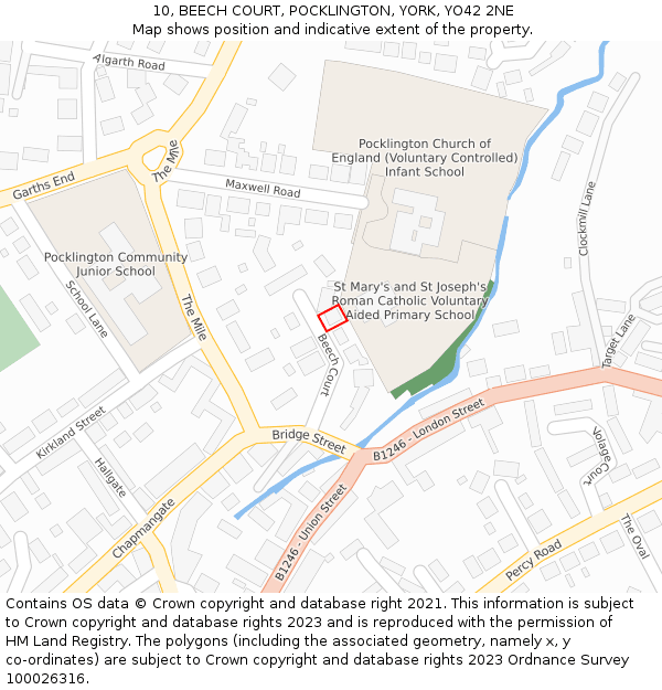 10, BEECH COURT, POCKLINGTON, YORK, YO42 2NE: Location map and indicative extent of plot