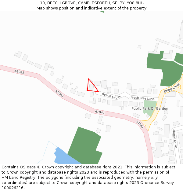 10, BEECH GROVE, CAMBLESFORTH, SELBY, YO8 8HU: Location map and indicative extent of plot