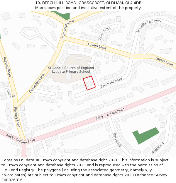 10, BEECH HILL ROAD, GRASSCROFT, OLDHAM, OL4 4DR: Location map and indicative extent of plot