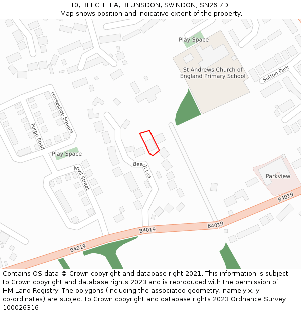 10, BEECH LEA, BLUNSDON, SWINDON, SN26 7DE: Location map and indicative extent of plot