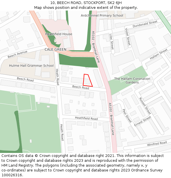 10, BEECH ROAD, STOCKPORT, SK2 6JH: Location map and indicative extent of plot