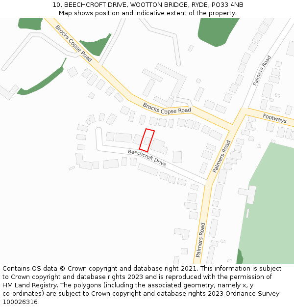 10, BEECHCROFT DRIVE, WOOTTON BRIDGE, RYDE, PO33 4NB: Location map and indicative extent of plot