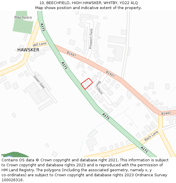 10, BEECHFIELD, HIGH HAWSKER, WHITBY, YO22 4LQ: Location map and indicative extent of plot