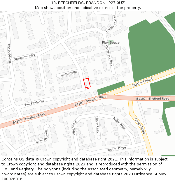 10, BEECHFIELDS, BRANDON, IP27 0UZ: Location map and indicative extent of plot