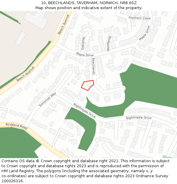 10, BEECHLANDS, TAVERHAM, NORWICH, NR8 6SZ: Location map and indicative extent of plot