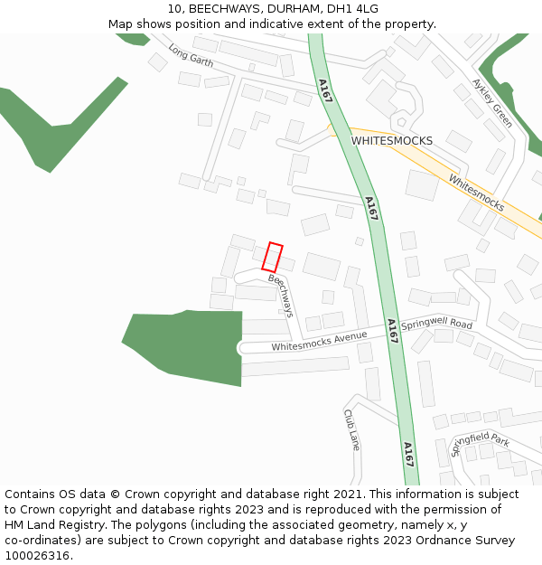 10, BEECHWAYS, DURHAM, DH1 4LG: Location map and indicative extent of plot