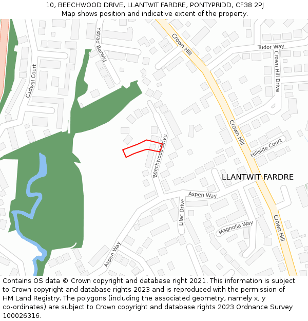 10, BEECHWOOD DRIVE, LLANTWIT FARDRE, PONTYPRIDD, CF38 2PJ: Location map and indicative extent of plot