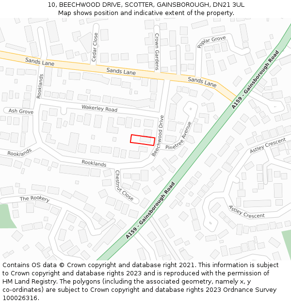 10, BEECHWOOD DRIVE, SCOTTER, GAINSBOROUGH, DN21 3UL: Location map and indicative extent of plot