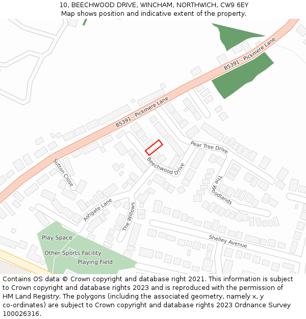 10, BEECHWOOD DRIVE, WINCHAM, NORTHWICH, CW9 6EY: Location map and indicative extent of plot