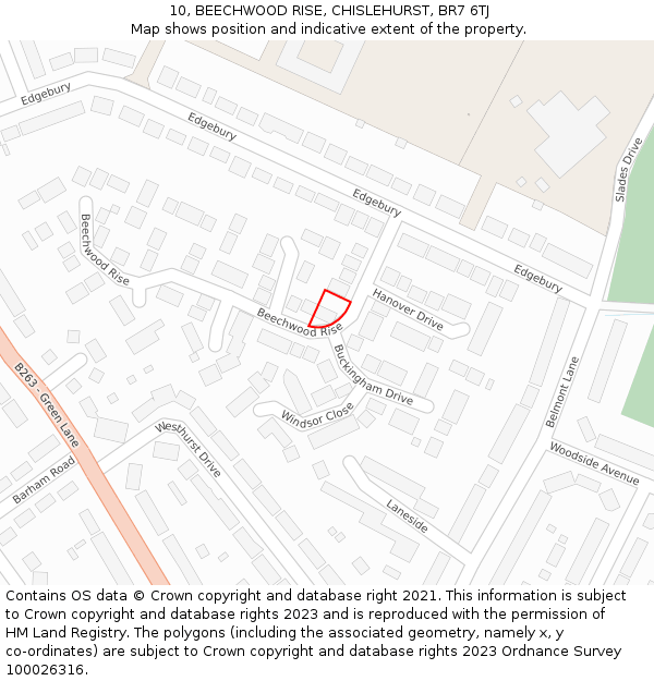 10, BEECHWOOD RISE, CHISLEHURST, BR7 6TJ: Location map and indicative extent of plot