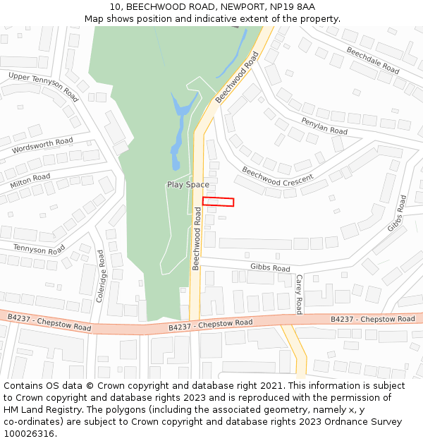 10, BEECHWOOD ROAD, NEWPORT, NP19 8AA: Location map and indicative extent of plot