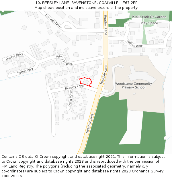 10, BEESLEY LANE, RAVENSTONE, COALVILLE, LE67 2EP: Location map and indicative extent of plot