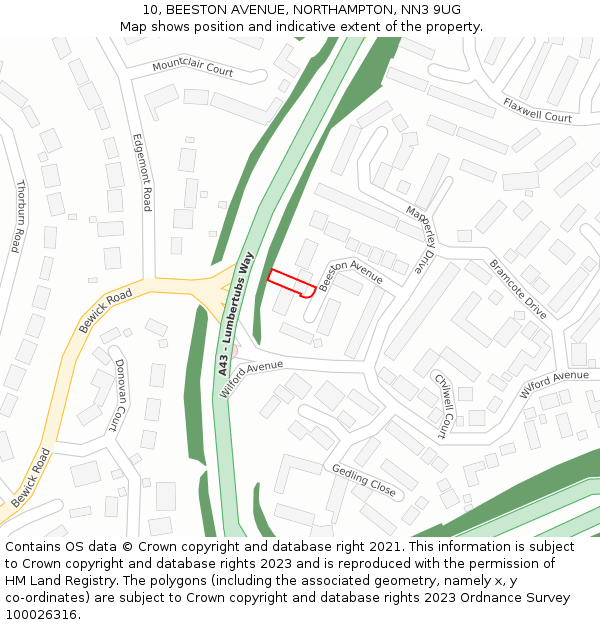 10, BEESTON AVENUE, NORTHAMPTON, NN3 9UG: Location map and indicative extent of plot