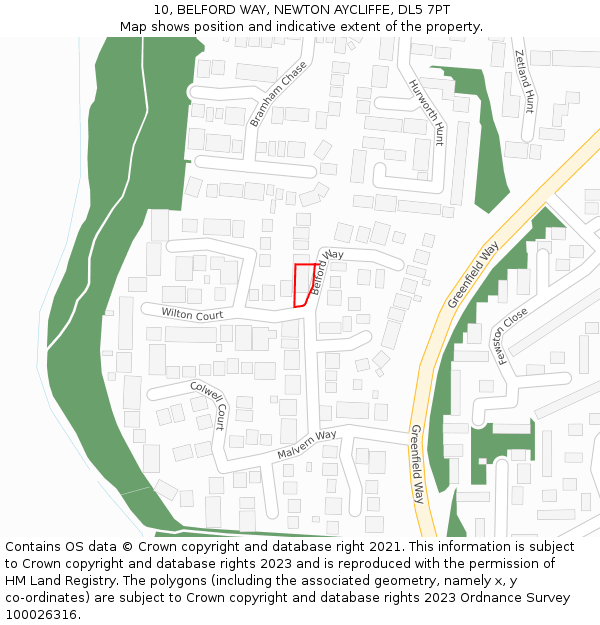 10, BELFORD WAY, NEWTON AYCLIFFE, DL5 7PT: Location map and indicative extent of plot