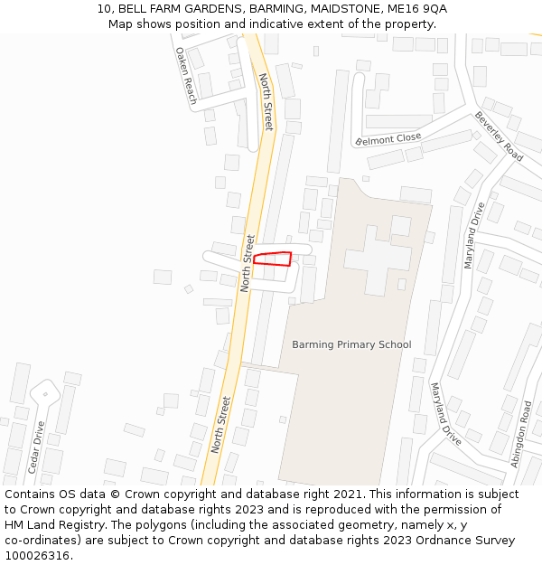 10, BELL FARM GARDENS, BARMING, MAIDSTONE, ME16 9QA: Location map and indicative extent of plot