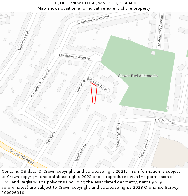 10, BELL VIEW CLOSE, WINDSOR, SL4 4EX: Location map and indicative extent of plot